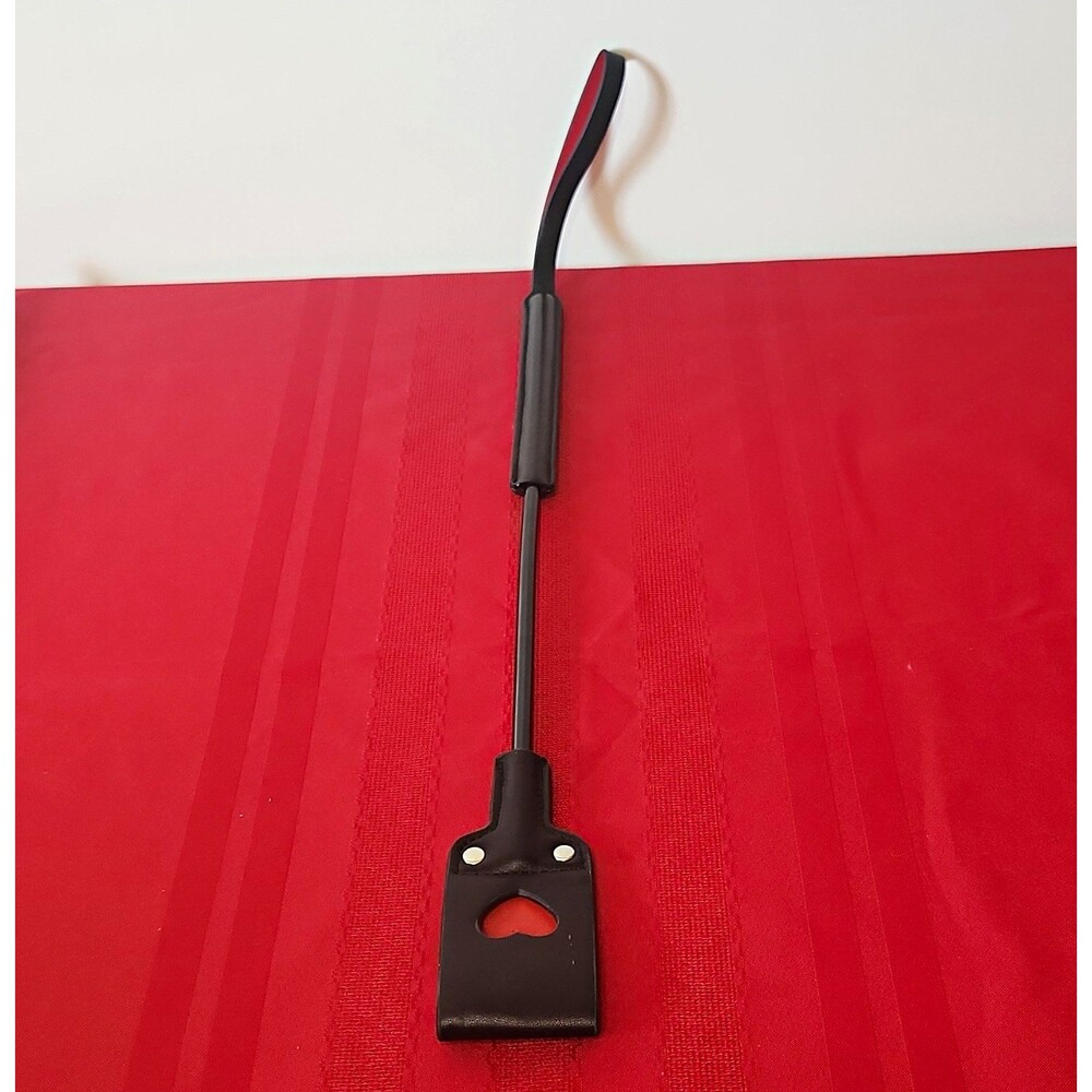 24" Black Faux Leather Riding Crop Heart Spanker Paddle Costume Prop Cosplay